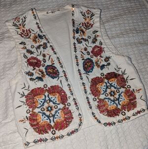 NWOT Denim Embroidered Vest